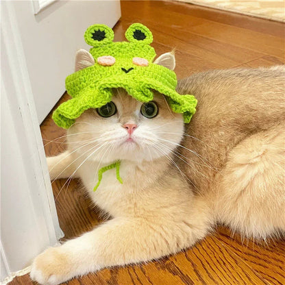 Autumn & Winter Pet Hat – Cute Knitted Elastic Hat for Cats & Puppies, Perfect for Parties, Photoshoots & Cozy Pet Style.