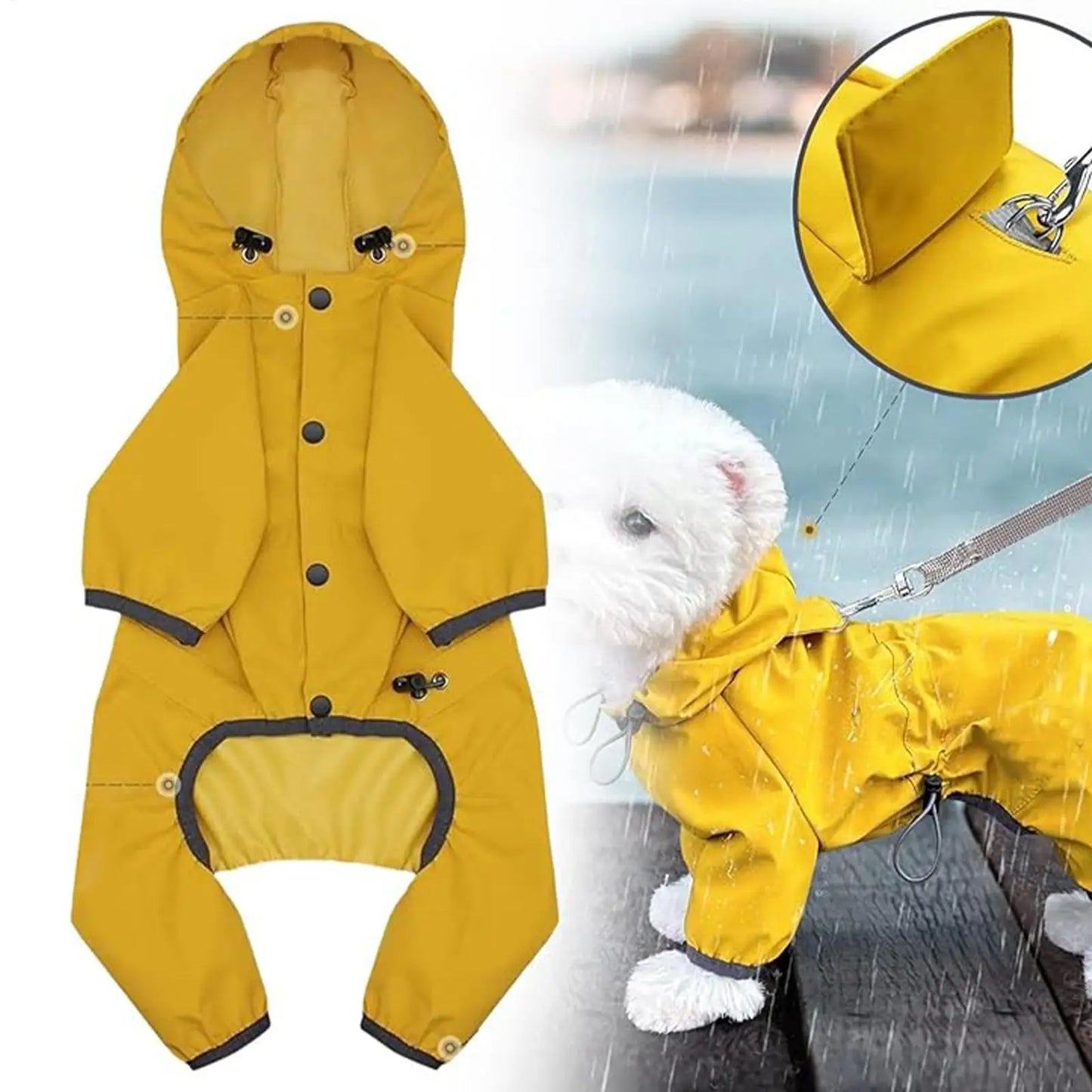 High-Visibility Waterproof Dog Raincoat – Adjustable Lightweight Yellow Jacket for Rain & Snow Protection, Ideal for Outdoor Walks.
