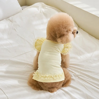 Lace Pet Summer Vest Dress – Soft Breathable Flying Sleeve Outfit for Cats & Dogs, Cute Puppy Base Skirt Clothing.