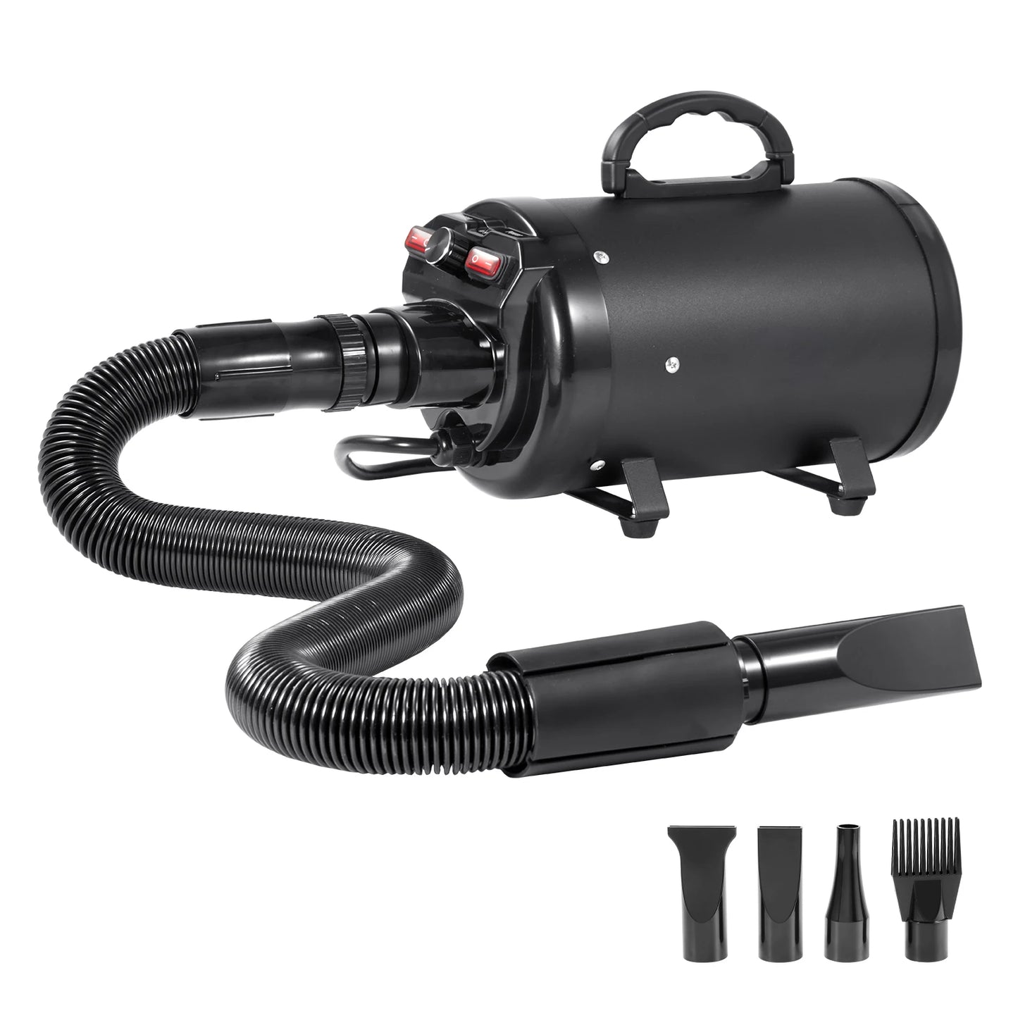 SucceBuy 2000W/2.7HP Dog Blow Dryer – Adjustable Speed & Temperature Pet Grooming Dryer with 4 Nozzles and Extendable Hose.