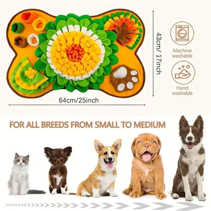 Pet Sniffing Mat – Interactive Dog Puzzle & Foraging Feeding Mat, Washable Foldable Training Toy for Dogs and Pets.