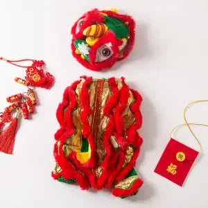 New Year Pet Costume – Chinese Dragon & Lion Dance Cosplay Outfit for Dogs & Cats, Festive Red Lucky Party Clothing for Pets.