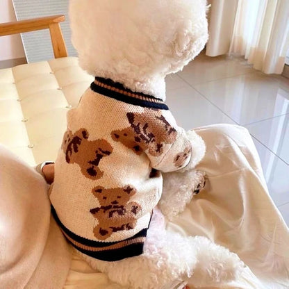 Luxury Pet Striped Cardigan Sweater – Warm Coat for puppies, Stylish Winter Pet Outfit.