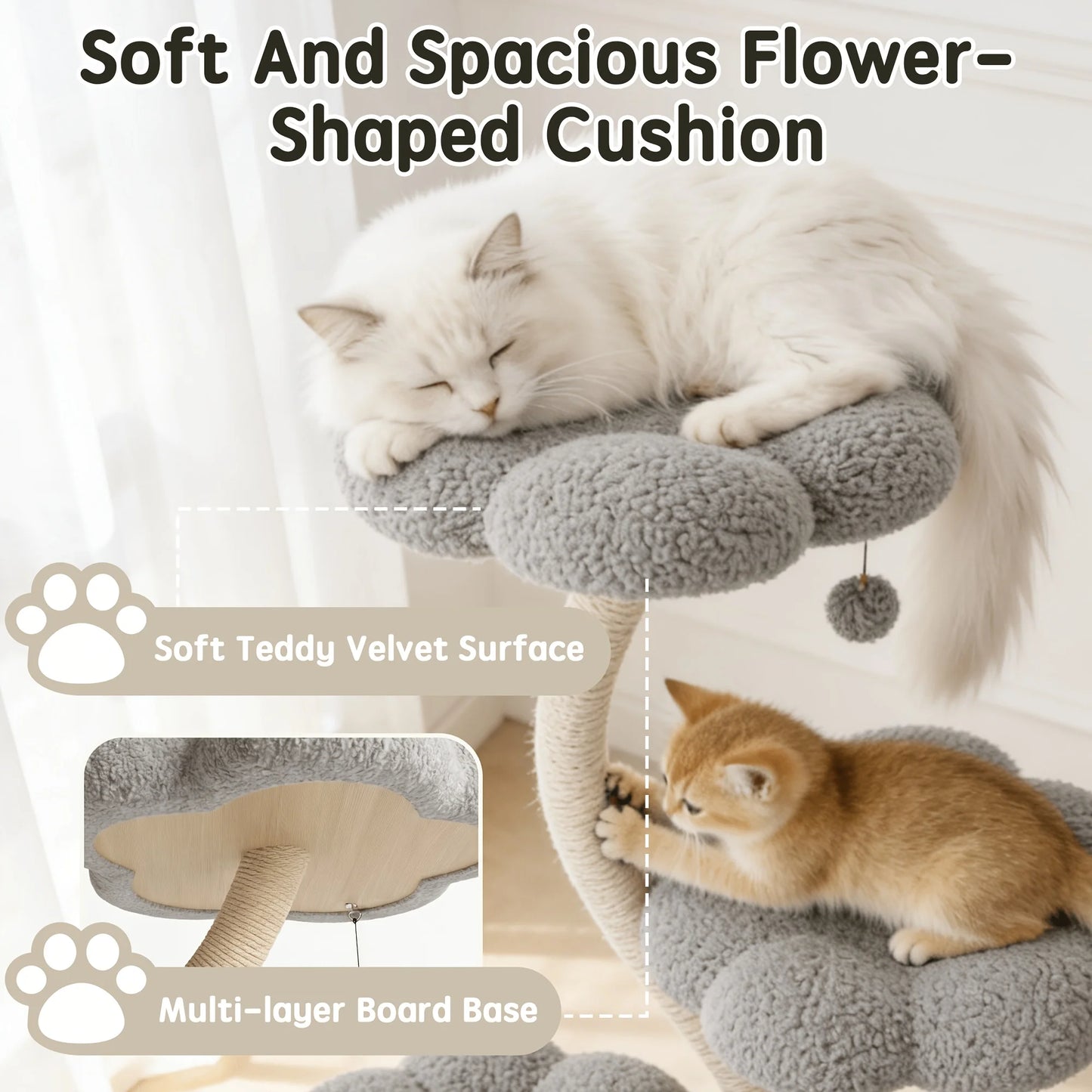 Petal-Shaped Cat Tree – Multi-Level Climbing Frame with Cozy Perch, Anti-Scratch Sisal Posts & Indoor Play Area for Kittens and Cats.