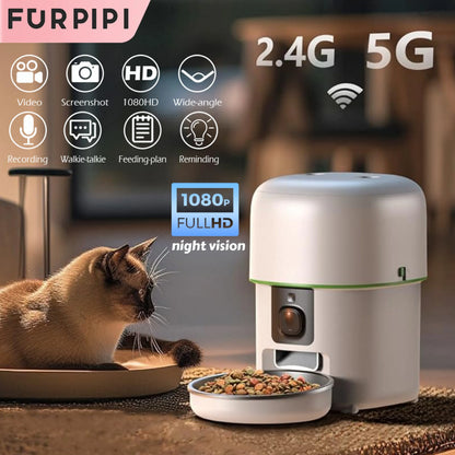 1080P HD Camera Smart Pet Feeder – 5G WiFi Automatic Kibble Dispenser with Tuya App Control for Cats & Dogs.