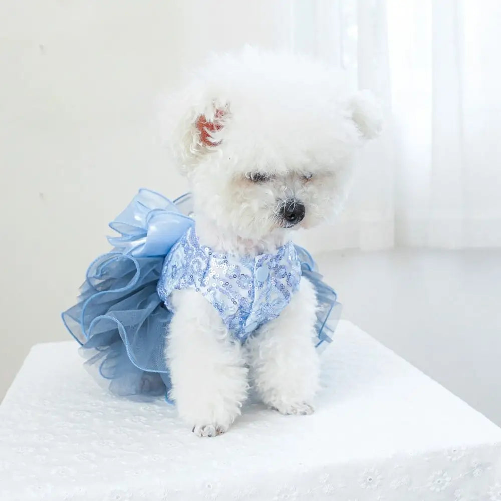 Fluffy Puppy Princess Dress – Soft Fairy Skirt with Big Bow, Elegant Wedding & Birthday Outfit for Dogs, Cute Party Clothing.