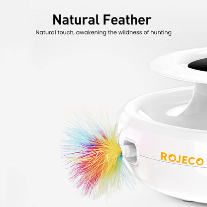 ROJECO 2-in-1 Smart Cat Toy Set – Automatic Feather & Rolling Ball Interactive Electronic Toy with 5 Play Modes for Cats.