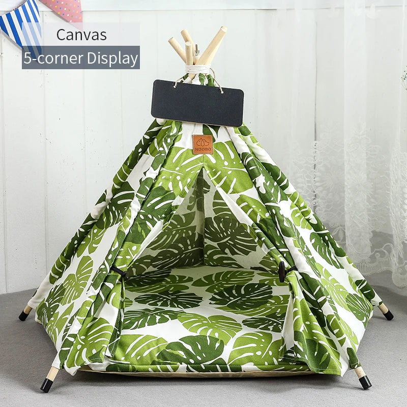 Portable Pet Teepee Tent Bed with Washable Cushion for Cats, Puppies, and Small Dogs.