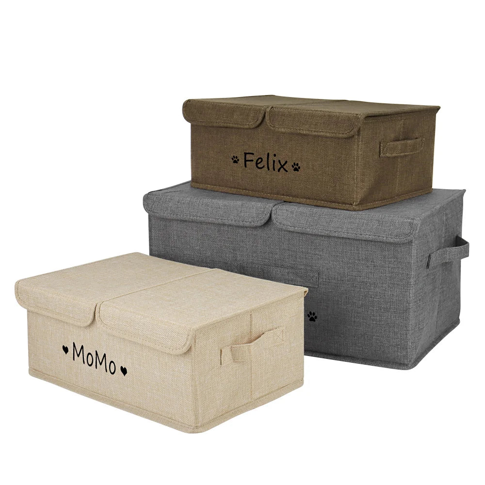 Personalized Dog Toy Storage Box with Lid and Custom Name Print