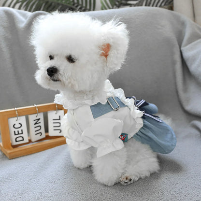 Sea Breeze Denim Pet Dress – Summer Blue Outfit for Dogs & Cats, Lightweight Anti-Hair Loss Fashion Clothing.