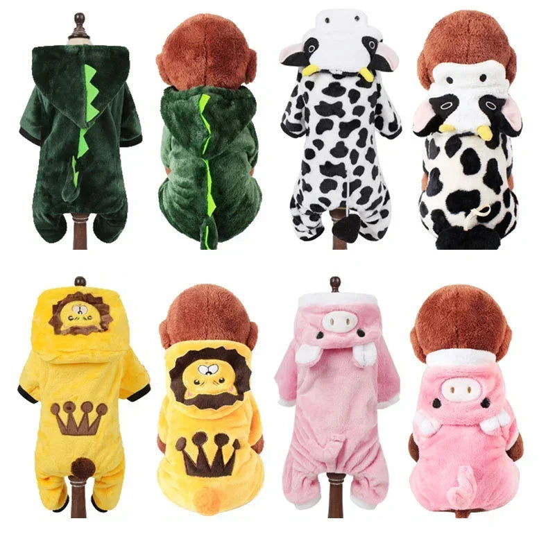 Cartoon Animal Pet Costume – Warm Winter Jumpsuit Pajamas for Small Dogs & Cats.