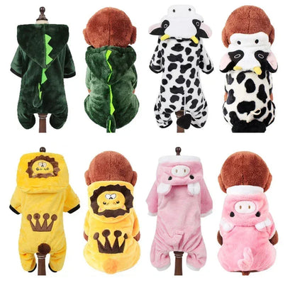 Cartoon Animal Pet Costume – Warm Winter Jumpsuit Pajamas for Small Dogs & Cats.