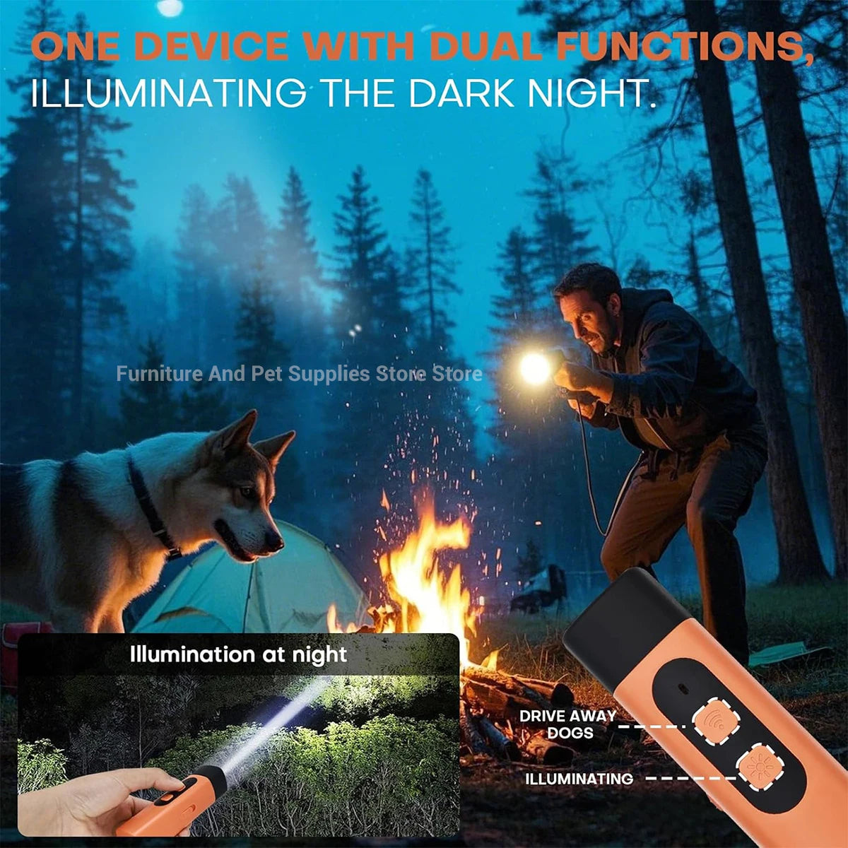 Rechargeable Ultrasonic Dog Repeller – Anti-Barking Training Device with LED Flashlight for Safe Dog Deterrent & Behavior Control.