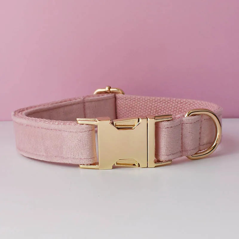 Velvet Dog Collar & Leash Set – Free Custom Engraving for Medium & Large Dogs, Stylish Pet Necklace Collar Accessory.