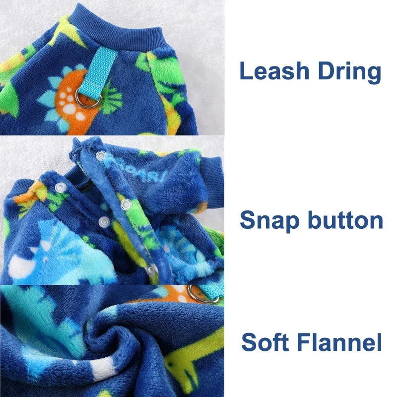 Winter Warm Fleece Dog Jumpsuit – Plush Bear & Dinosaur Pajamas for Small Dogs, Cozy Chihuahua & Poodle Pet Costume.