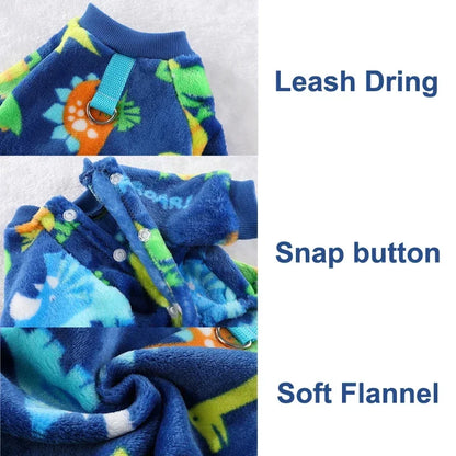 Winter Warm Fleece Dog Jumpsuit – Plush Bear & Dinosaur Pajamas for Small Dogs, Cozy Chihuahua & Poodle Pet Costume.