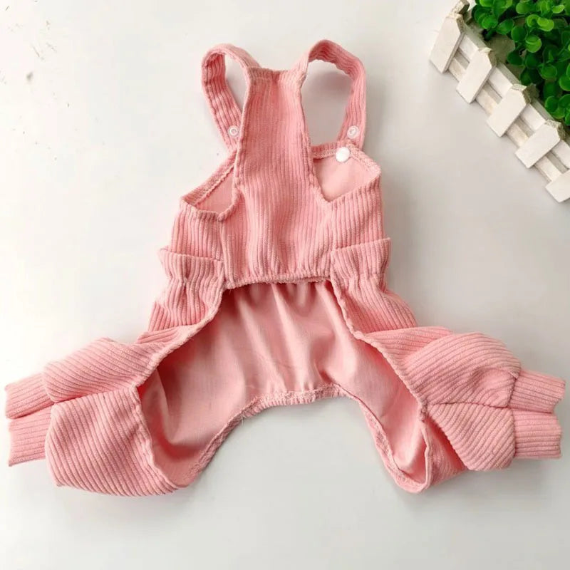 Cute Dog Jumpsuit – Pink & Yellow Strap Overalls Pajamas for Small to Medium Dogs, Cozy Pet Clothing up to XXL.