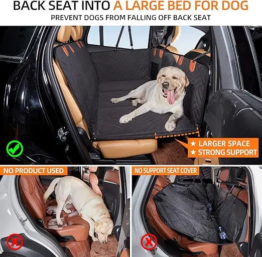 Dog Back Seat Extender – Hard Bottom Car Seat Cover & Hammock for Dogs, Protective Back Seat Travel Cover for Pets.