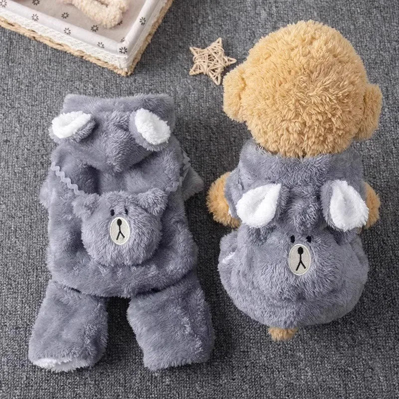 Winter Pet Outfit – Warm Four-Legged Fleece-Lined Jumpsuit for Cats & Small to Medium Dogs, Thickened Autumn and Winter Clothing.