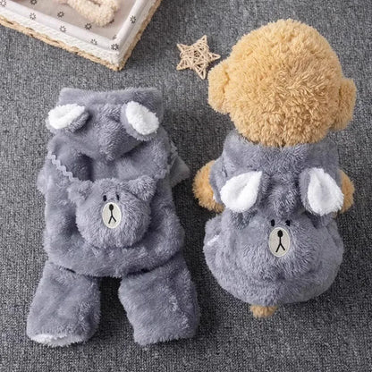 Winter Pet Outfit – Warm Four-Legged Fleece-Lined Jumpsuit for Cats & Small to Medium Dogs, Thickened Autumn and Winter Clothing.