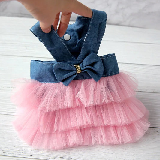 Summer Lace Dress – Cute Striped Princess Skirt Outfit for Dogs & Cats, Lightweight Puppy Fashion Apparel.