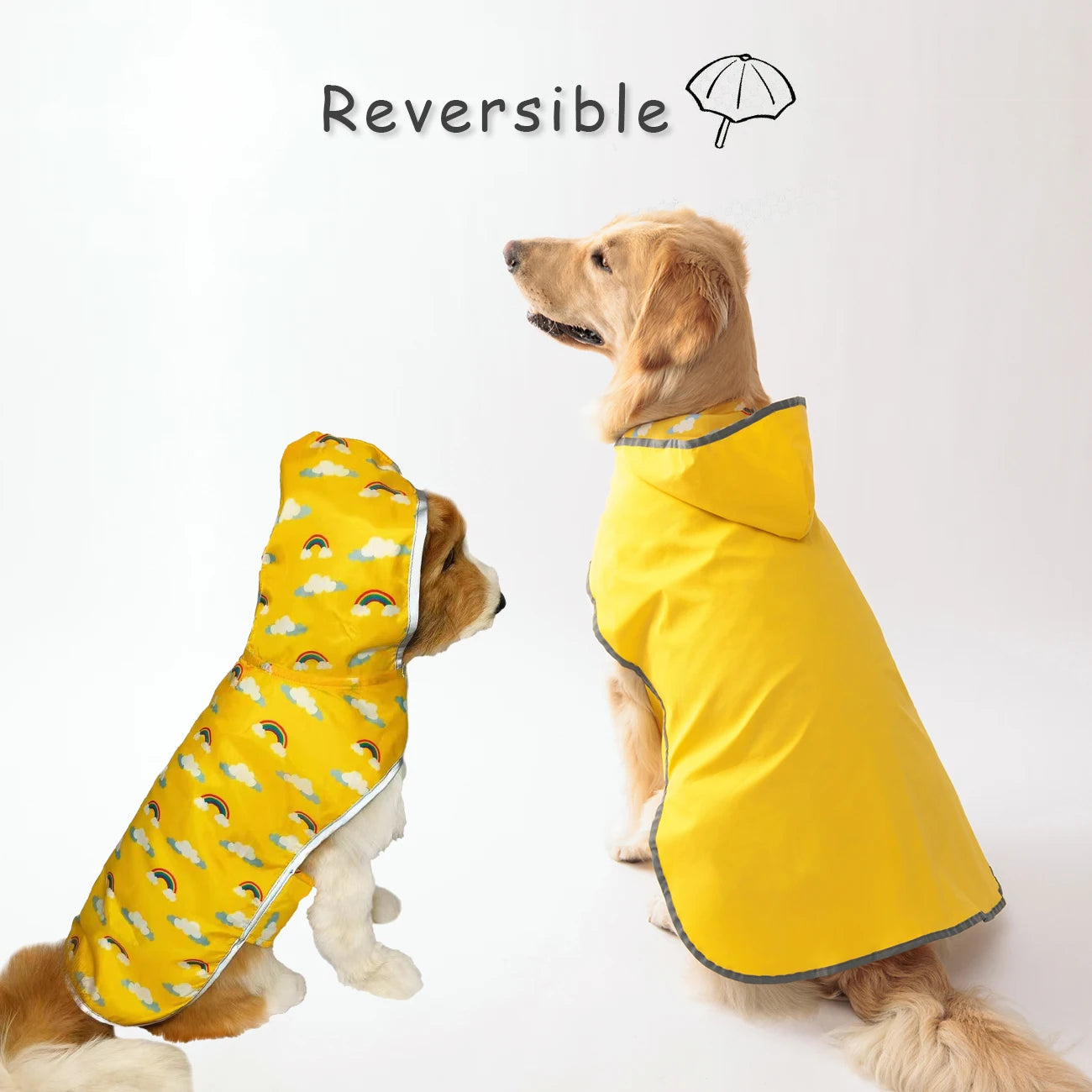 Double-Layer Yellow Dog Raincoat – Stylish & Waterproof, Reversible Two-Way Wear for Small and Medium Dogs.