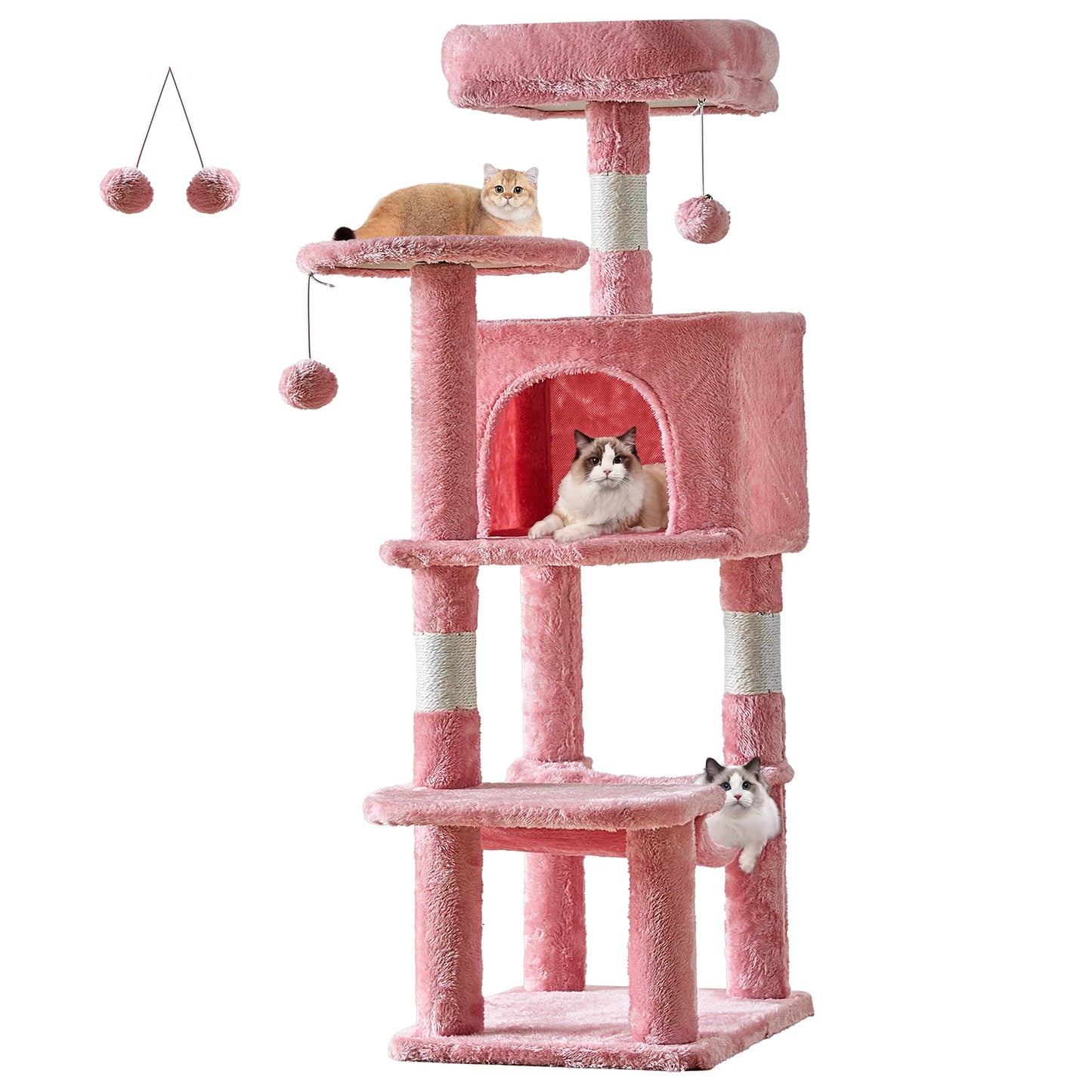 JHK 44" Cat Tree – Tall Multi-Level Climbing Tower with Sisal Scratching Posts & Stable Indoor Cat House Furniture.