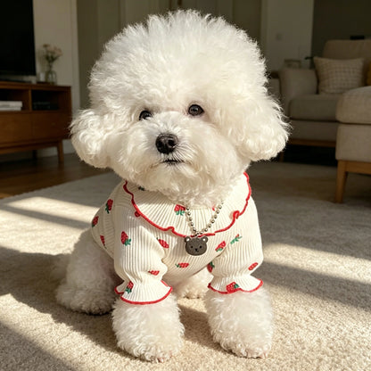 Strawberry Pet Dress – 1PC Summer Breathable Outfit for Small Dogs, Cute Ruffled Collar Clothing for Pets.