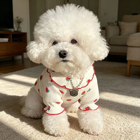 Strawberry Pet Dress – 1PC Summer Breathable Outfit for Small Dogs, Cute Ruffled Collar Clothing for Pets.