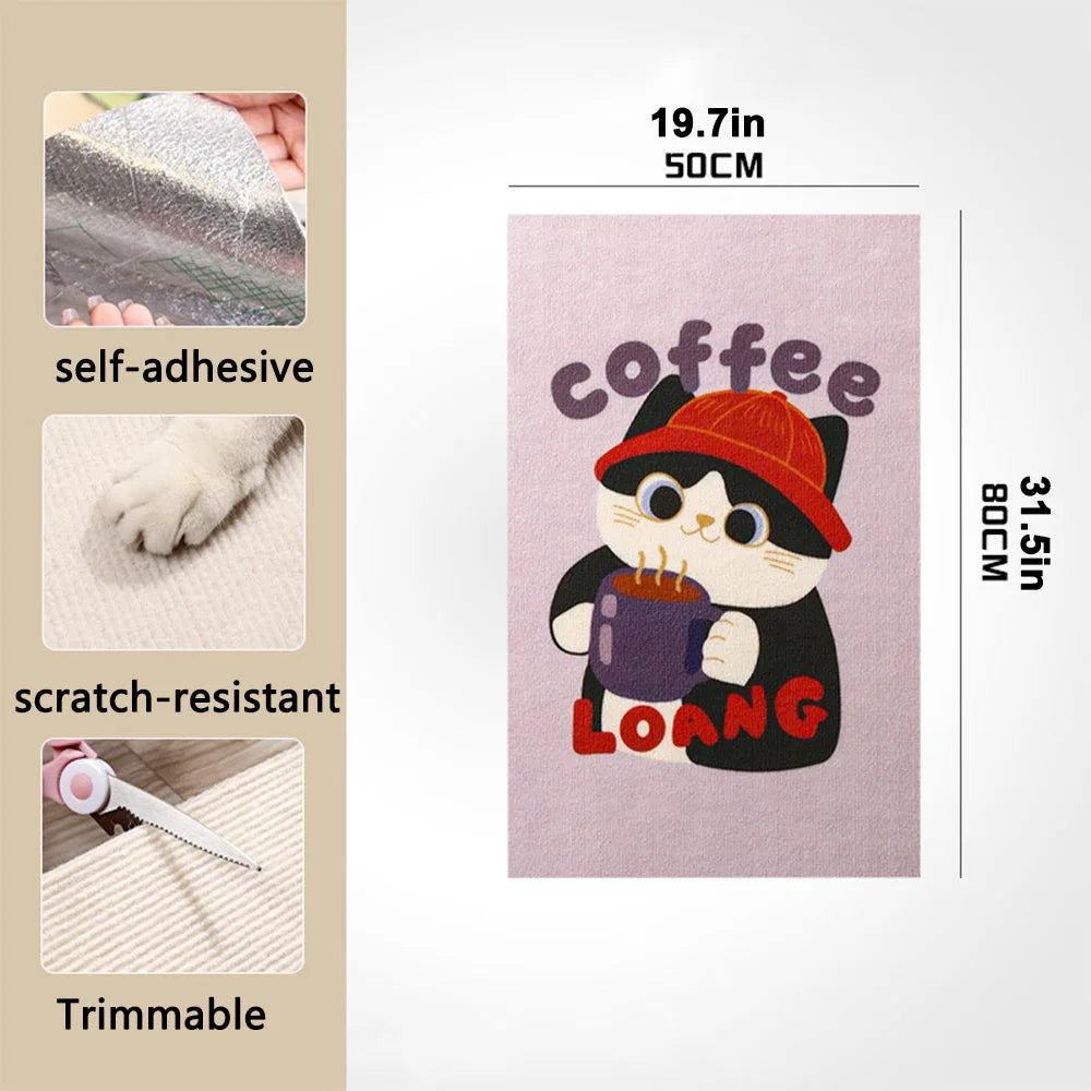 1PC Anti-Scratch Cat Mat – Cartoon Self-Adhesive Trimmable Carpet Pad for Furniture, Sofa & Wall Protection from Cat Scratching.