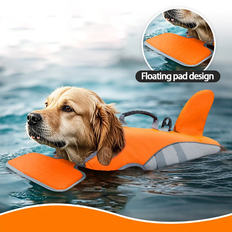 Shark Fin Dog Life Jacket – Adjustable Pet Swimming Safety Vest for Dogs, Buoyancy Aid for Pool, Surfing & Water Activities.