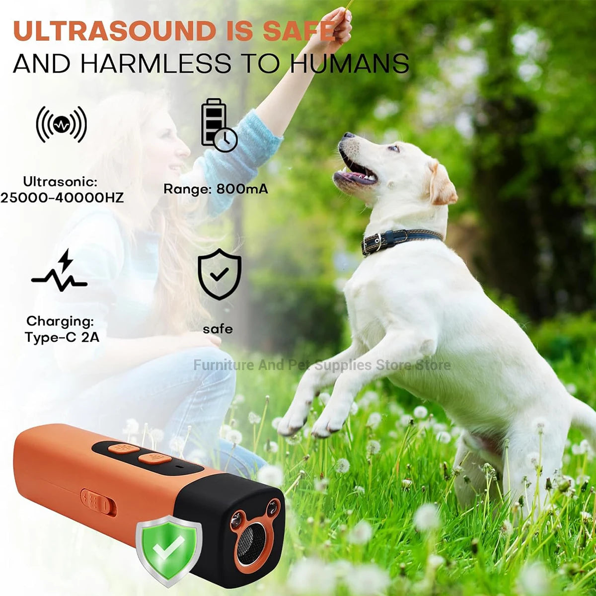 Rechargeable Ultrasonic Dog Repeller – Anti-Barking Training Device with LED Flashlight for Safe Dog Deterrent & Behavior Control.