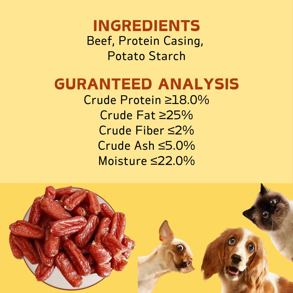 All-Natural Beef Sausage Dog Treats, Healthy & Easily Digestible Chews, 7.05 oz (200g) or 14.11 oz (400g).