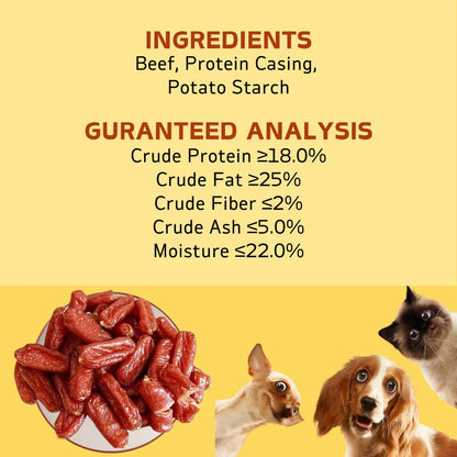 All-Natural Beef Sausage Dog Treats, Healthy & Easily Digestible Chews, 7.05 oz (200g) or 14.11 oz (400g).