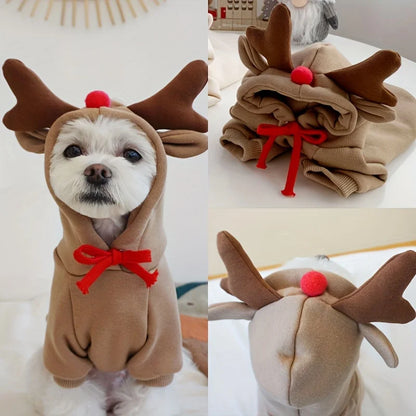 Christmas Reindeer Dog Hoodie – Deer Antlers Hooded Sweater for Small & Medium Dogs.
