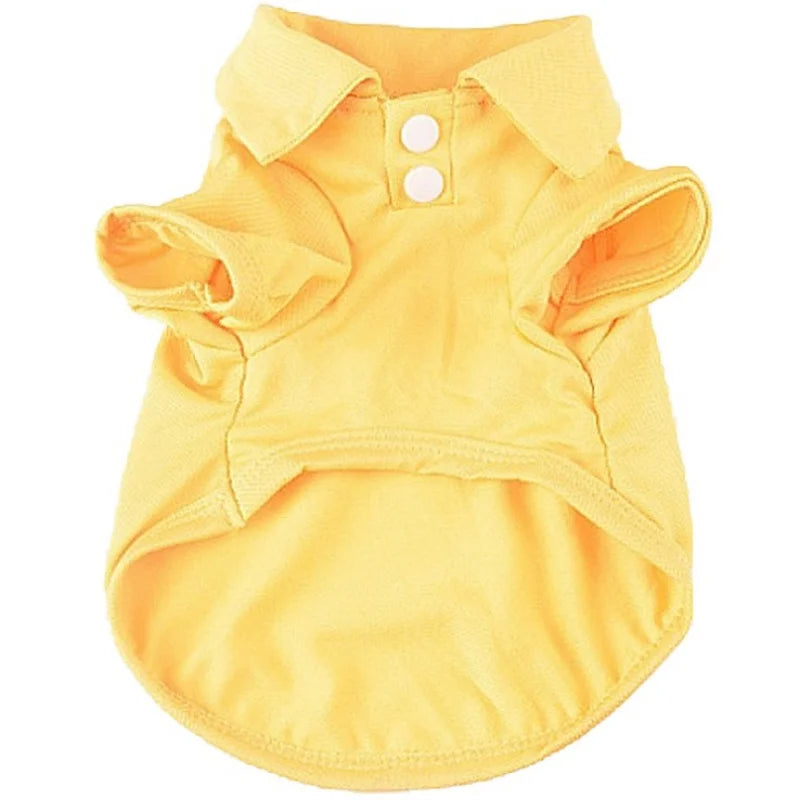Luxury Pet Polo Shirt – Soft Summer Dog Clothing for Small Dogs, Cute Solid Color Pet Outfit.
