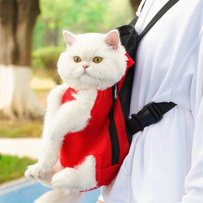 Portable Pet Backpack – Double-Shoulder Mesh Carrier Bag for Cats & Dogs, Front and Outdoor Travel Pet Bag.