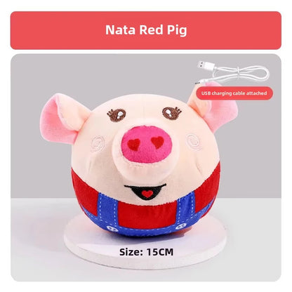 Interactive Electric Dog Toy – USB Rechargeable Plush Jumping Ball Puzzle Toy (Clown/Pig Cartoon Design) for Dog Training & Play.