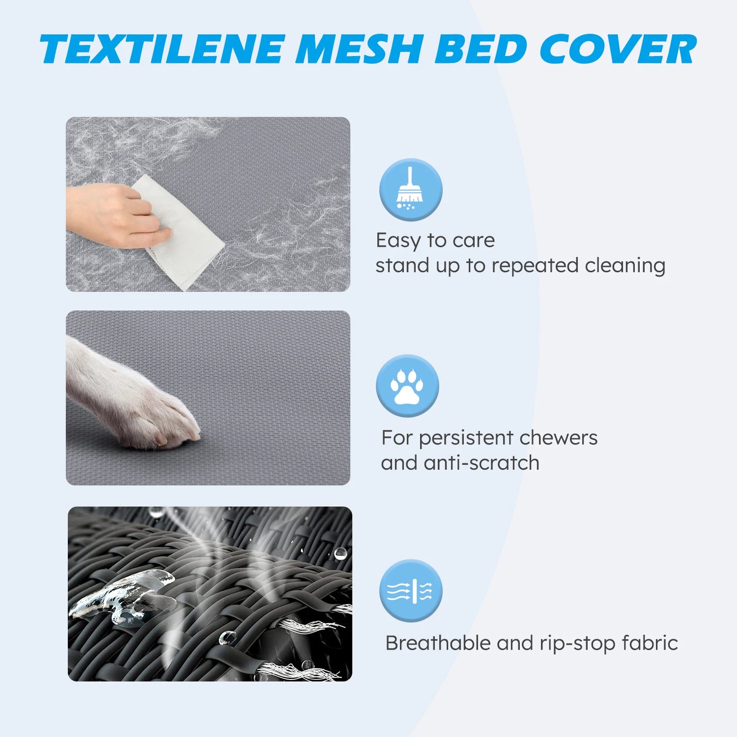 Elevated Cooling Dog Bed – Raised Pet Cot with Breathable Mesh, Chew-Resistant Washable Fabric & Metal Frame, Portable Dog Bed for Indoor & Outdoor Use.