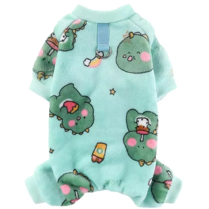 Winter Warm Fleece Dog Jumpsuit – Plush Bear & Dinosaur Pajamas for Small Dogs, Cozy Chihuahua & Poodle Pet Costume.