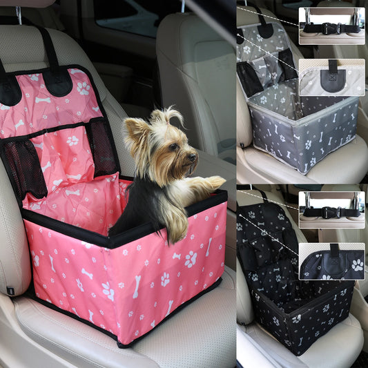 Pet Dog Car Seat with Storage Pockets – Universal Non-Slip Travel Seat Cover & Safety Carrier for Small and Medium Dogs.
