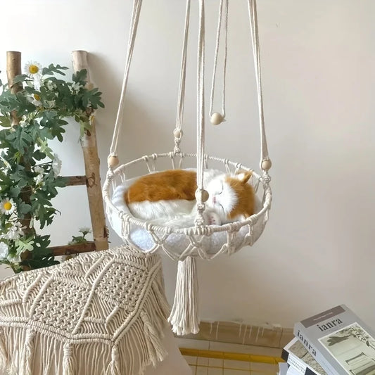 Extra Large Handwoven Cotton Rope Cat Hammock – Durable Heavy-Duty Hanging Bed for Up to 2 Cats, 40cm/15.75in, Fast 24-Hour Shipping.