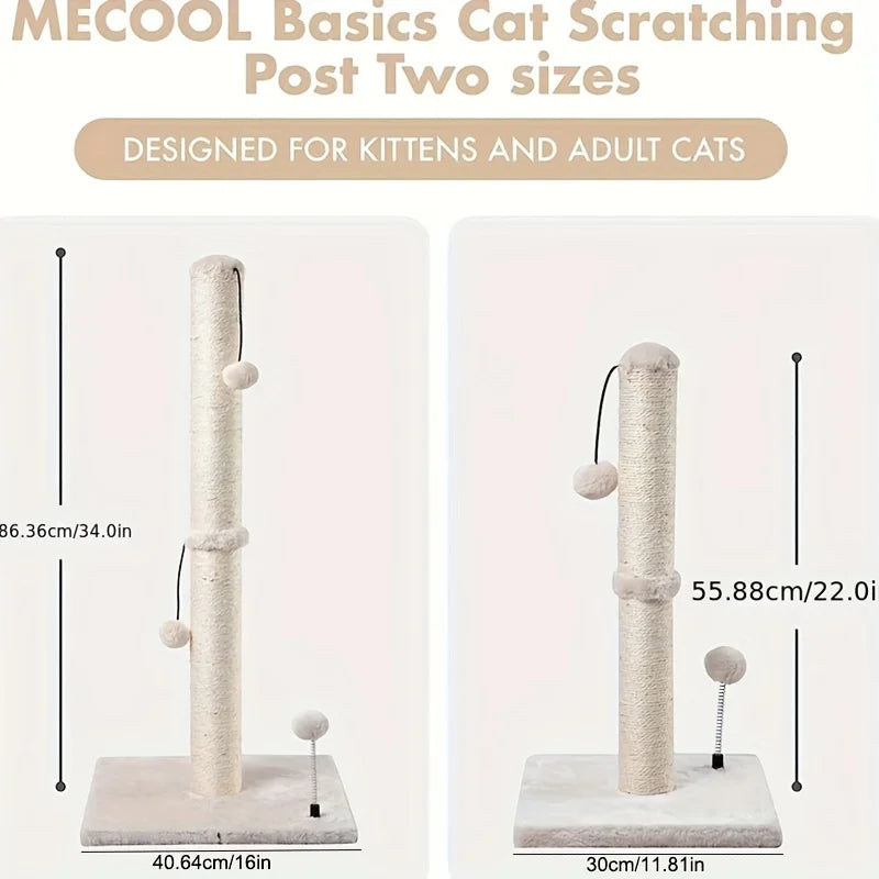 34-Inch Premium Cat Scratching Post – Indoor Sisal Scratcher Tree with Hanging Ball Toy for Adult Cats.