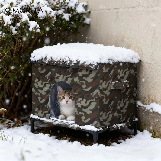 KEMORELA 4-Season Outdoor Pet House with Heavy-Duty Oxford Fabric, Warm Windproof Shelter for Cats and Small Dogs.