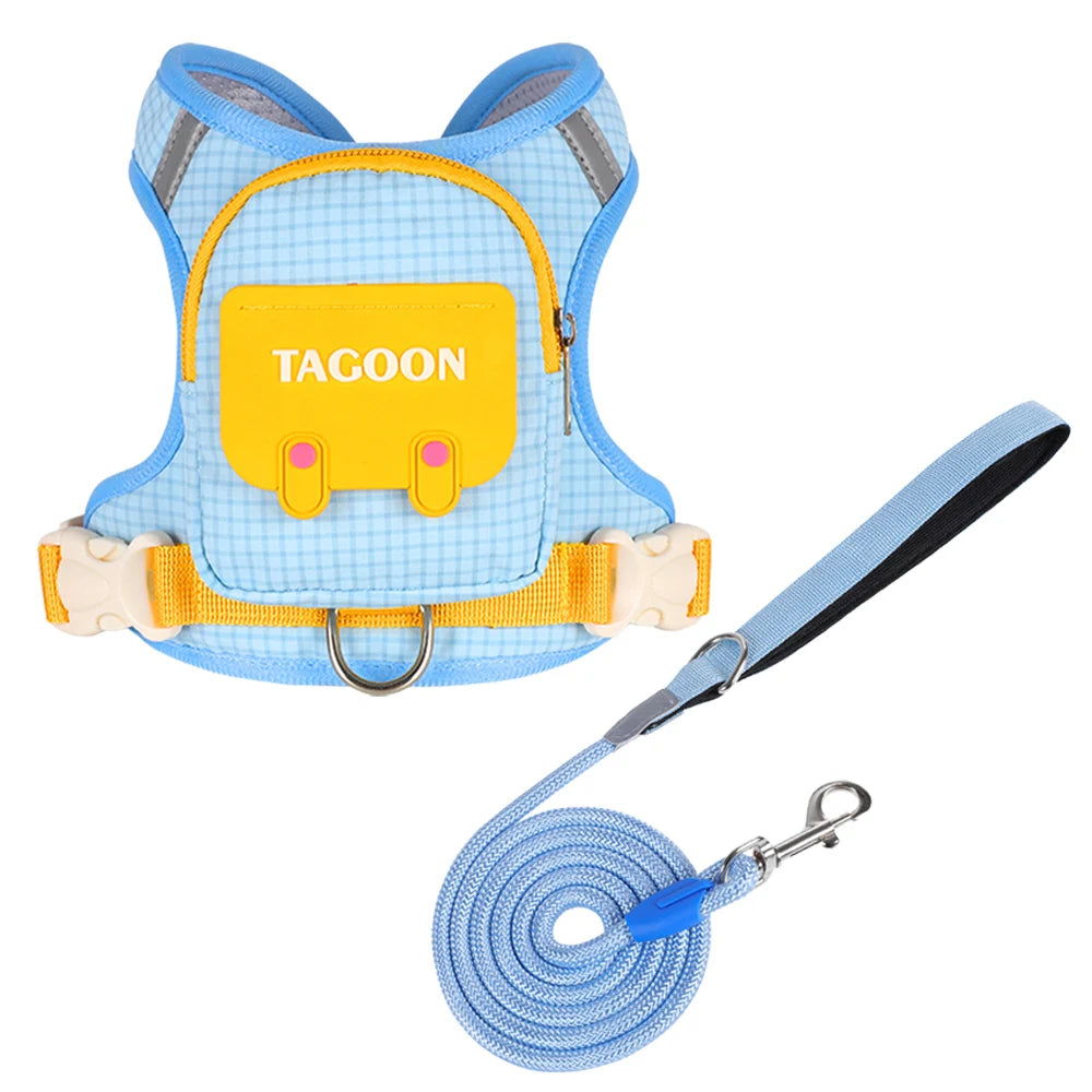 Adjustable Dog & Cat Harness and Leash Set – Reflective Pet Vest with Backpack for Comfortable Walking