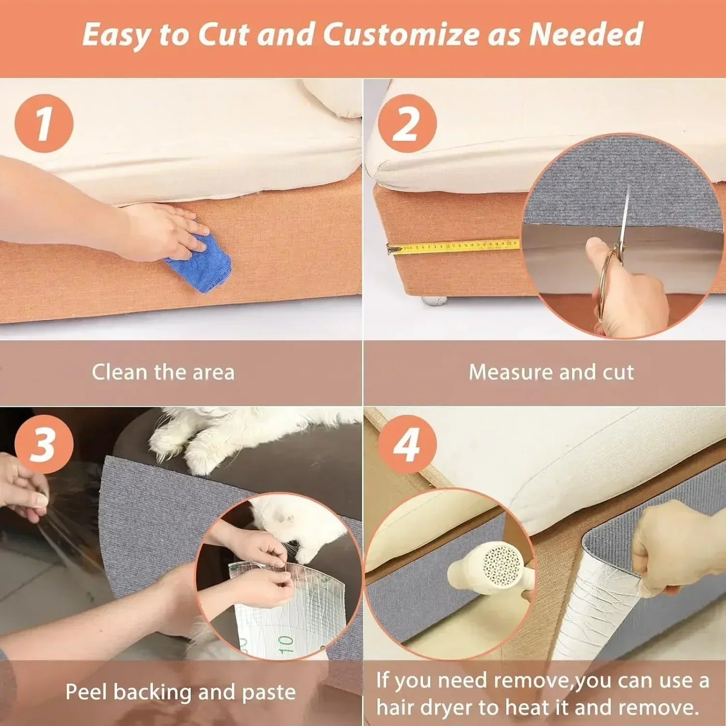 Self-Adhesive Cat Scratch Board Carpet – DIY Trimmable Wall & Sofa Protector for Cats, Anti-Scratch Pad for Claw Sharpening & Furniture Protection.