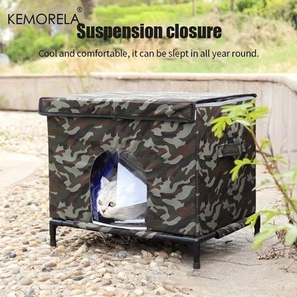 KEMORELA 4-Season Outdoor Pet House with Heavy-Duty Oxford Fabric, Warm Windproof Shelter for Cats and Small Dogs.