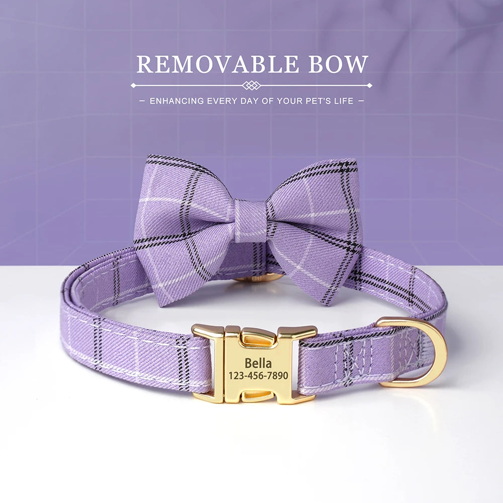 Personalized Pet ID Collar – Cute Bowtie Collar with Free Engraving for Small & Medium Dogs & Cats, Adjustable Buckle Design.