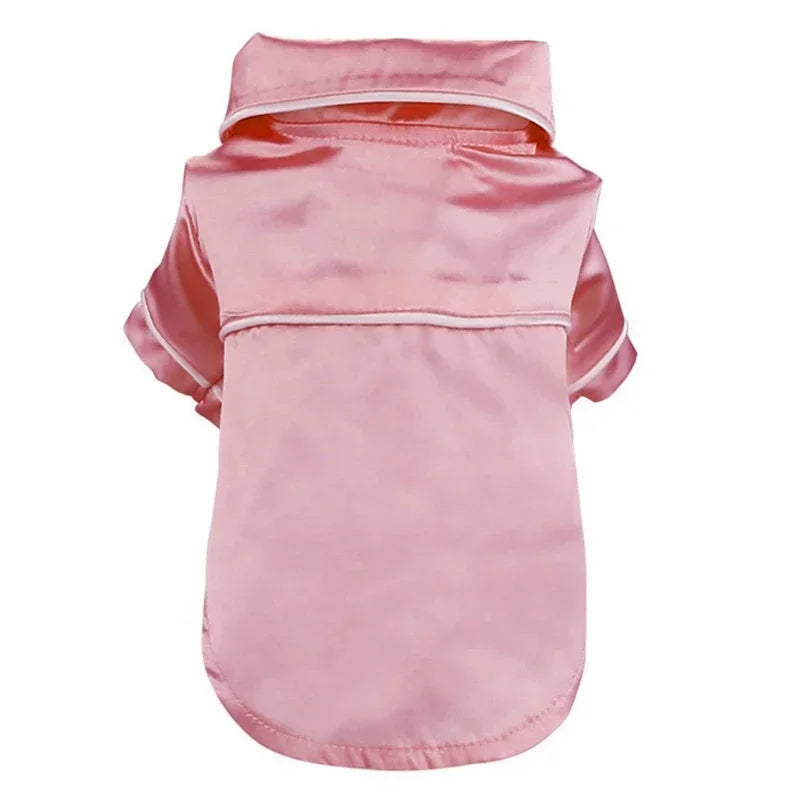 Soft Silk Pet Pajamas – Comfortable Dog & Cat Sleepwear Shirt for Small Pets, Lightweight Cozy Home Clothing.