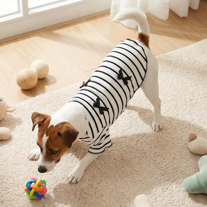 Striped Bow Tie Pet T-Shirt – Soft Ice Silk Breathable Spring & Summer Shirt for Small Dogs & Cats.